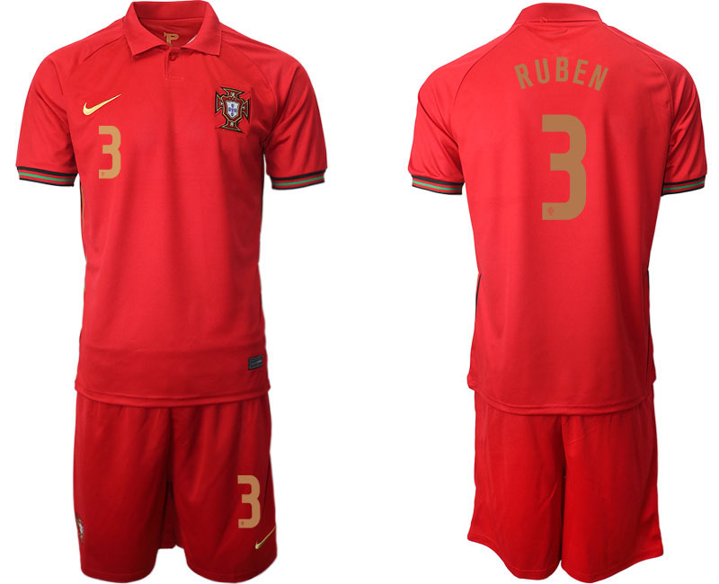 Men 2021 European Cup Portugal home red #3 Soccer Jersey->belgium jersey->Soccer Country Jersey